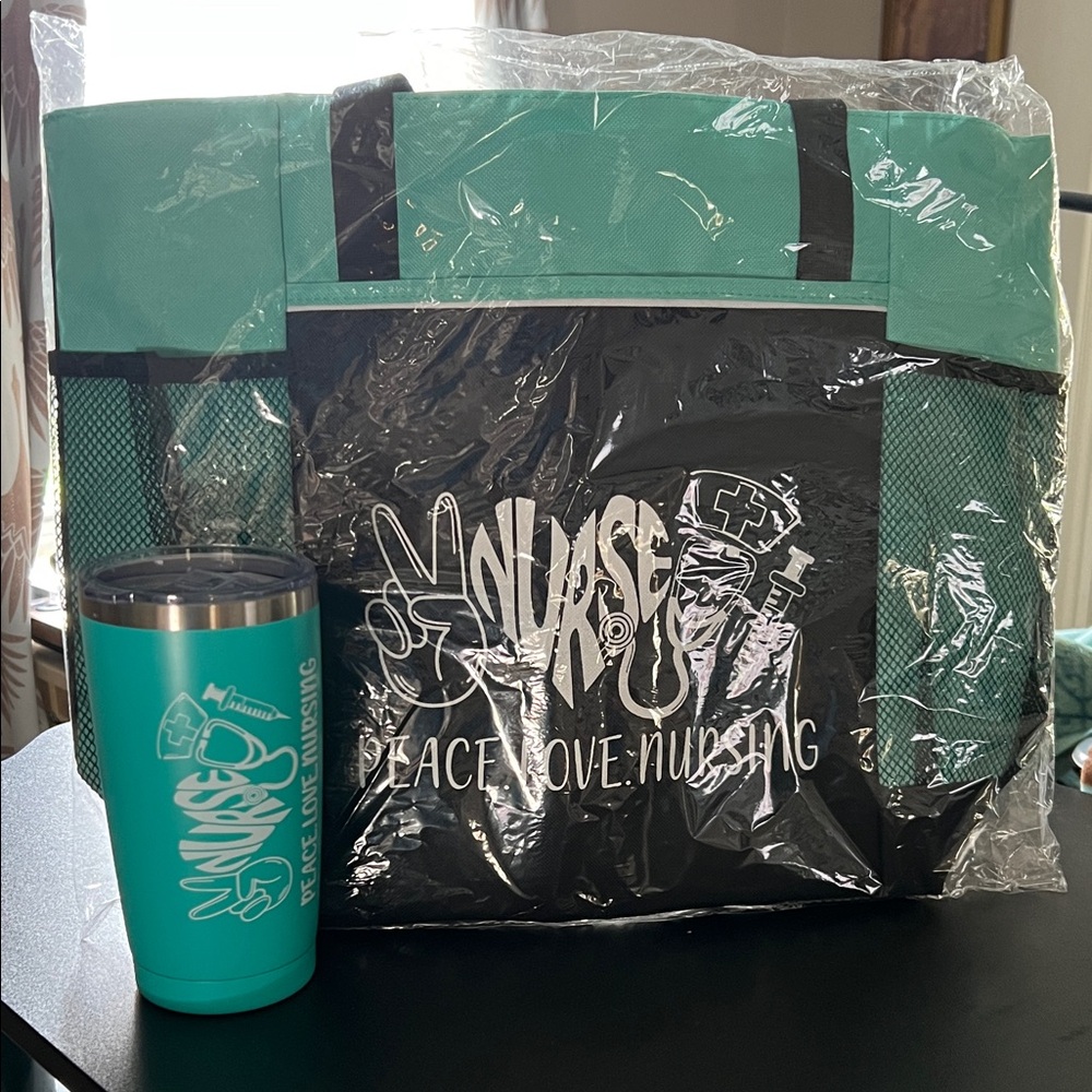 NEW Teal and Black Nurse Tote Bag with Tumbler